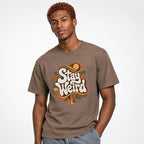 Typography t shirt in Espresso worn by a studio model in an upper-body three quarter right pose on a clean white background