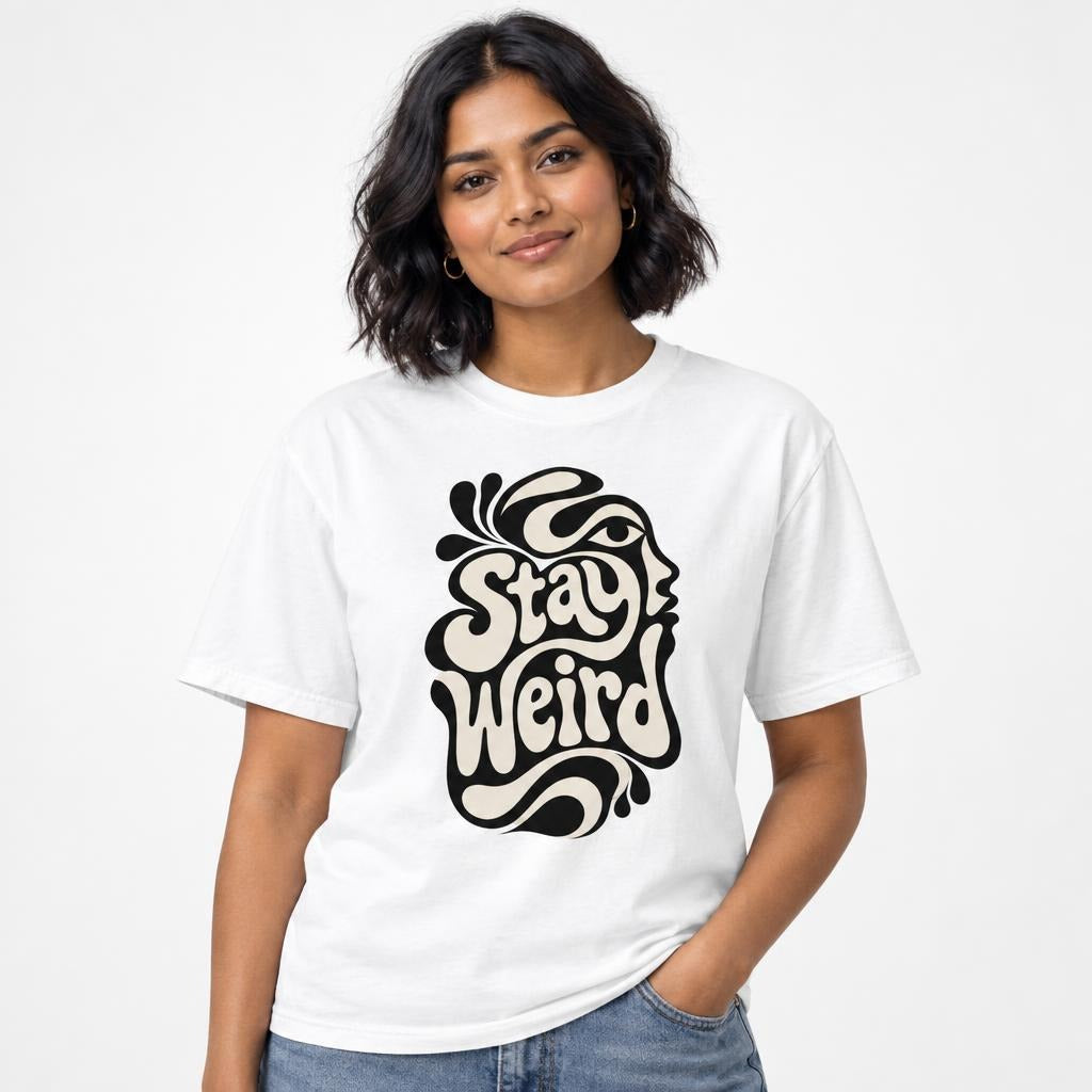 Woman S Face t shirt in White worn by a studio model in an upper-body front relaxed pose on a clean white background