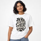 Woman S Face t shirt in White worn by a studio model in an upper-body front relaxed pose on a clean white background