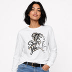 Stay You t shirt in White worn by a studio model in an upper-body front relaxed pose on a clean white background