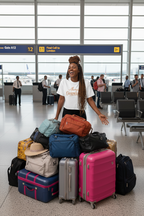 Model wearing the Always Overpacking Travel Crop Top at an airport with luggage
