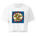 Did I Say That Out Loud Comic white crop top front product mockup with colourful speech bubble graphic