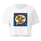 Did I Say That Out Loud Comic white crop top front product mockup with colourful speech bubble graphic