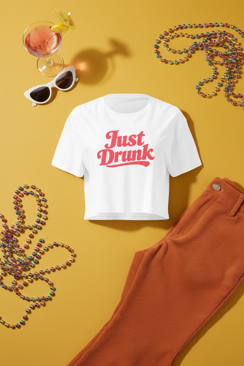 White crop top flat lay styled with accessories