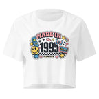 Made in 1995 Icon Era white crop top front product mockup with retro 90s birthday graphic