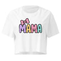 Mama Pastel Bow white crop top front product mockup with pastel bubble lettering and pink bow graphic