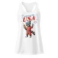 Party in the USA Raccoon white racerback tank top front product mockup with patriotic raccoon graphic
