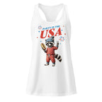Party in the USA Raccoon white racerback tank top front product mockup with patriotic raccoon graphic