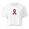 Pink Ribbon Awareness white crop top front product mockup with pink awareness ribbon graphic