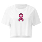 Pink Ribbon Awareness white crop top front product mockup with pink awareness ribbon graphic