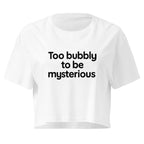 White crop top front product mockup with minimal black quote text