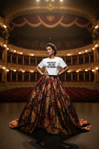 Model wearing the Unfortunately I Love The Drama Crop Top in a theatre stage scene