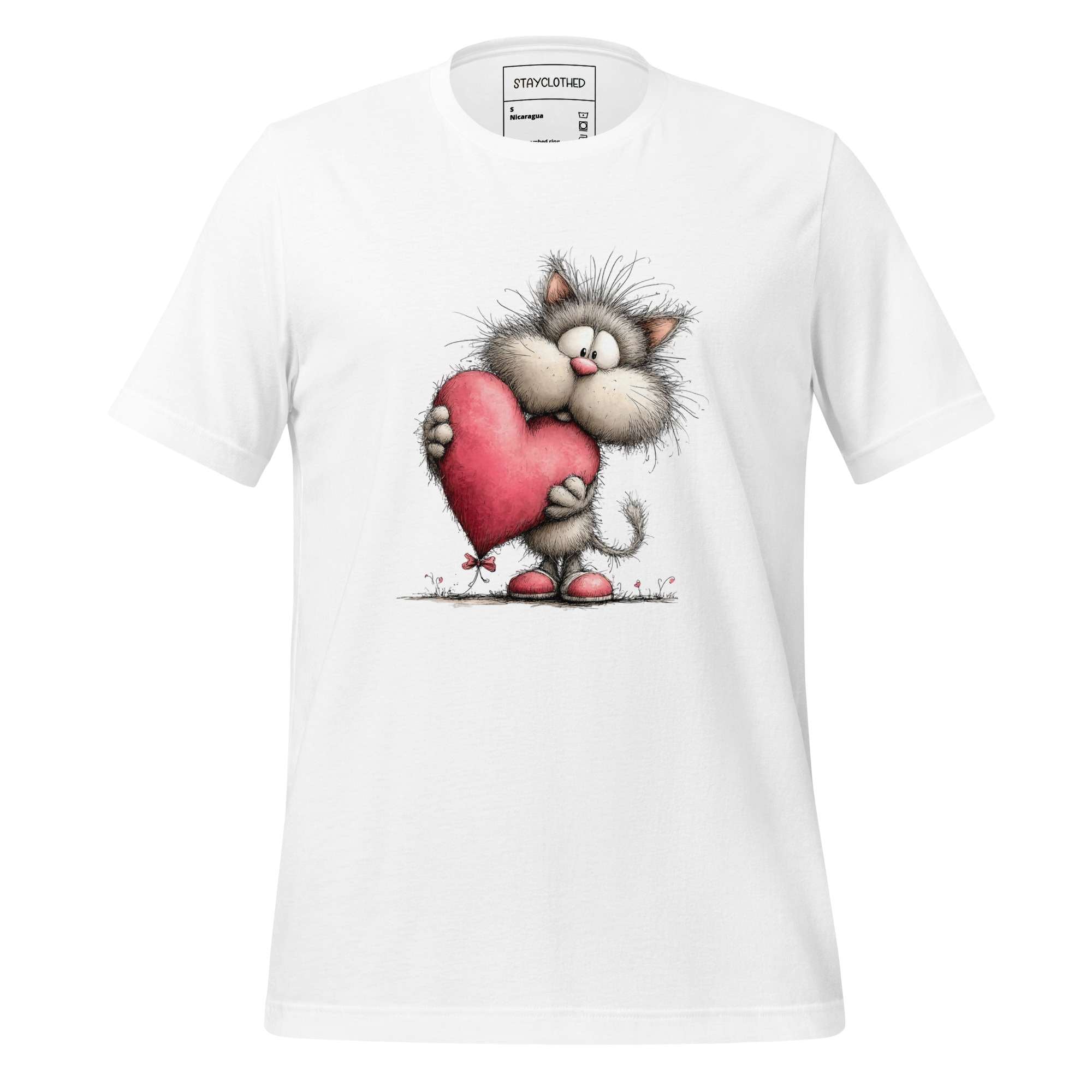 Cat Hugging Large Red Heart T-Shirt - Valentine's Day Love & Embrace by StayClothed.com