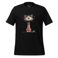 Black t-shirt with a cat graphic on a wooden surface, featuring the brand 'StayClothed'.