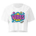 Vibes Colour Pop white crop top front product mockup with colourful bubble lettering and star accents
