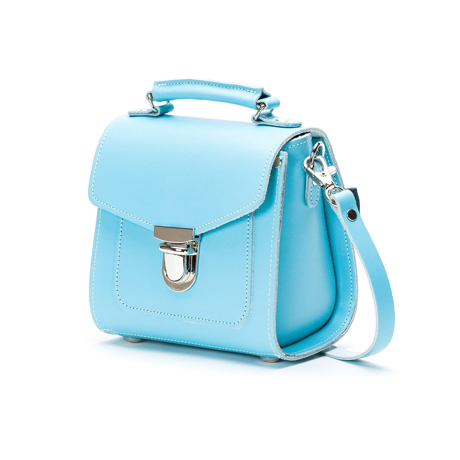 Zatchels Pastel Baby Blue Sugarcube leather handbag side view