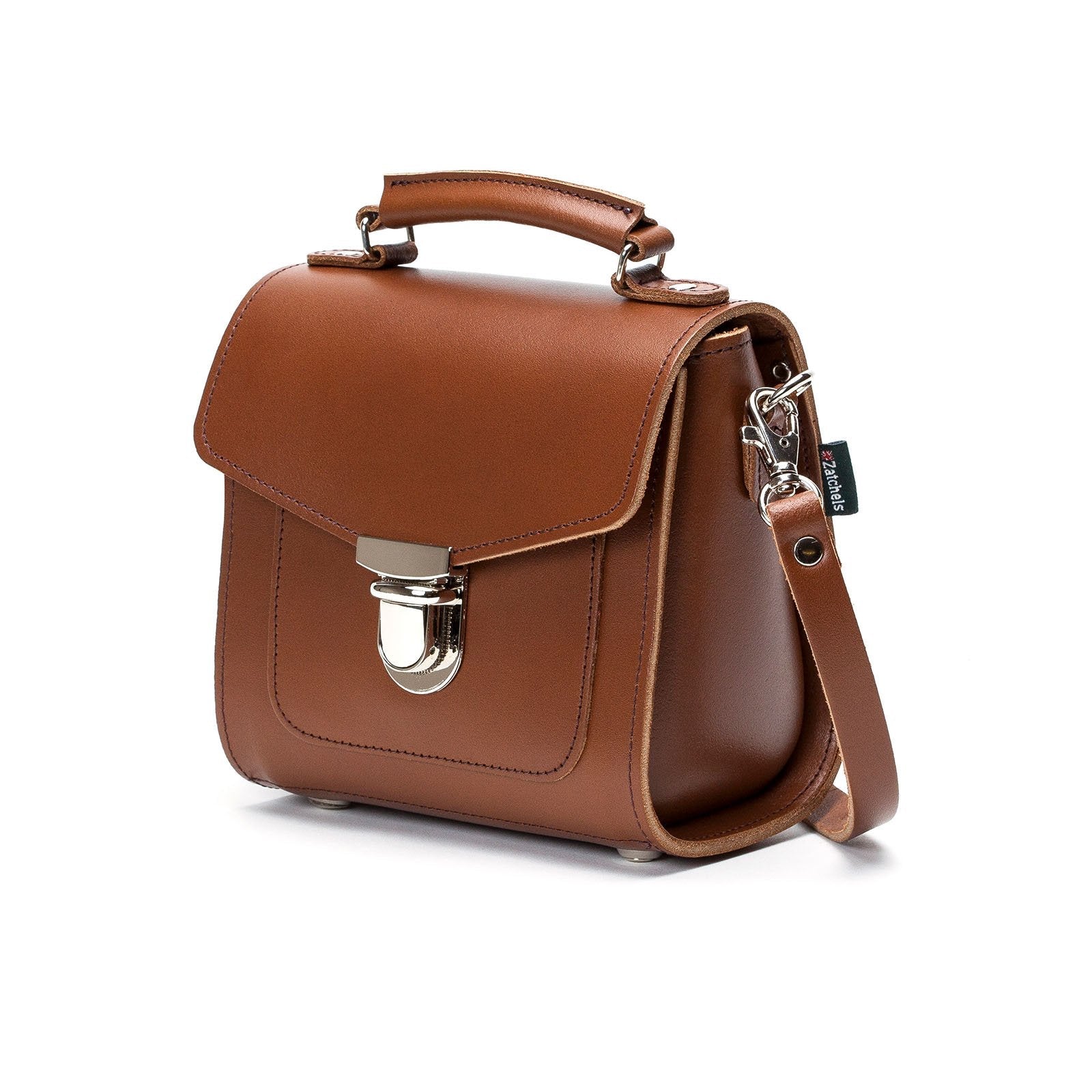 Zatchels Chestnut Sugarcube leather handbag side view