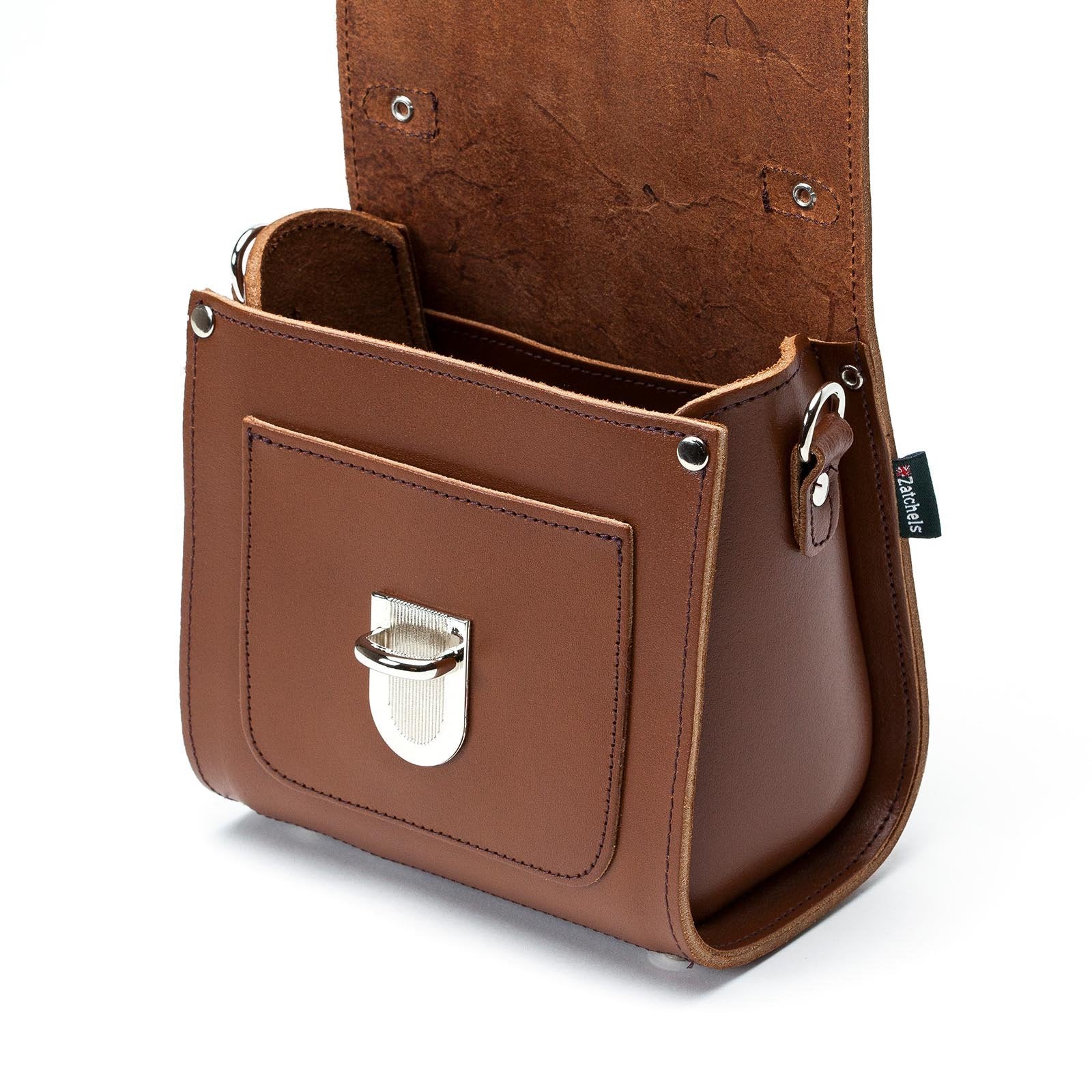 Zatchels Chestnut Sugarcube leather handbag detail view