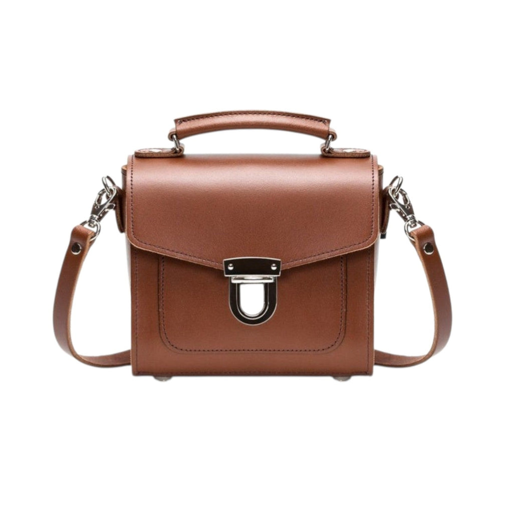 Zatchels Chestnut Sugarcube Handmade Leather Handbag front view