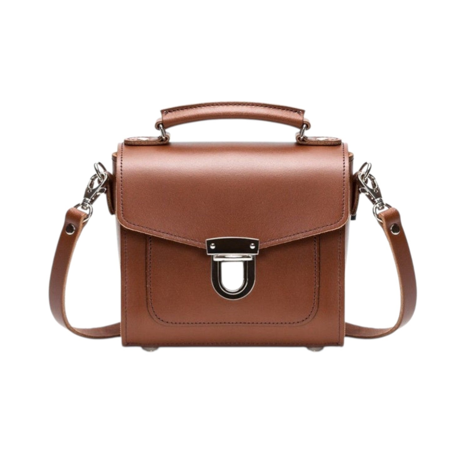 Zatchels Chestnut Sugarcube Handmade Leather Handbag front view