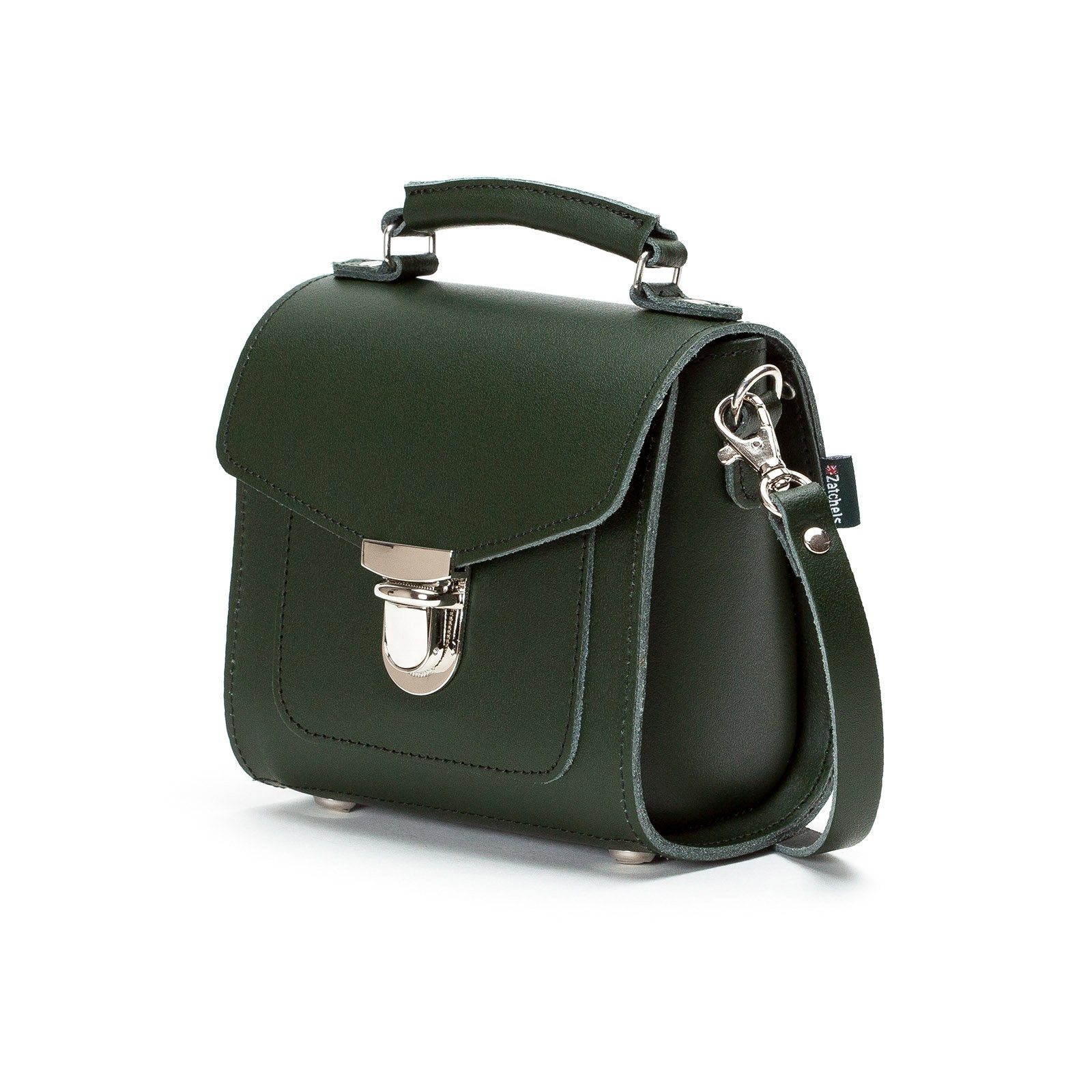 Zatchels Ivy Green Sugarcube leather handbag side view