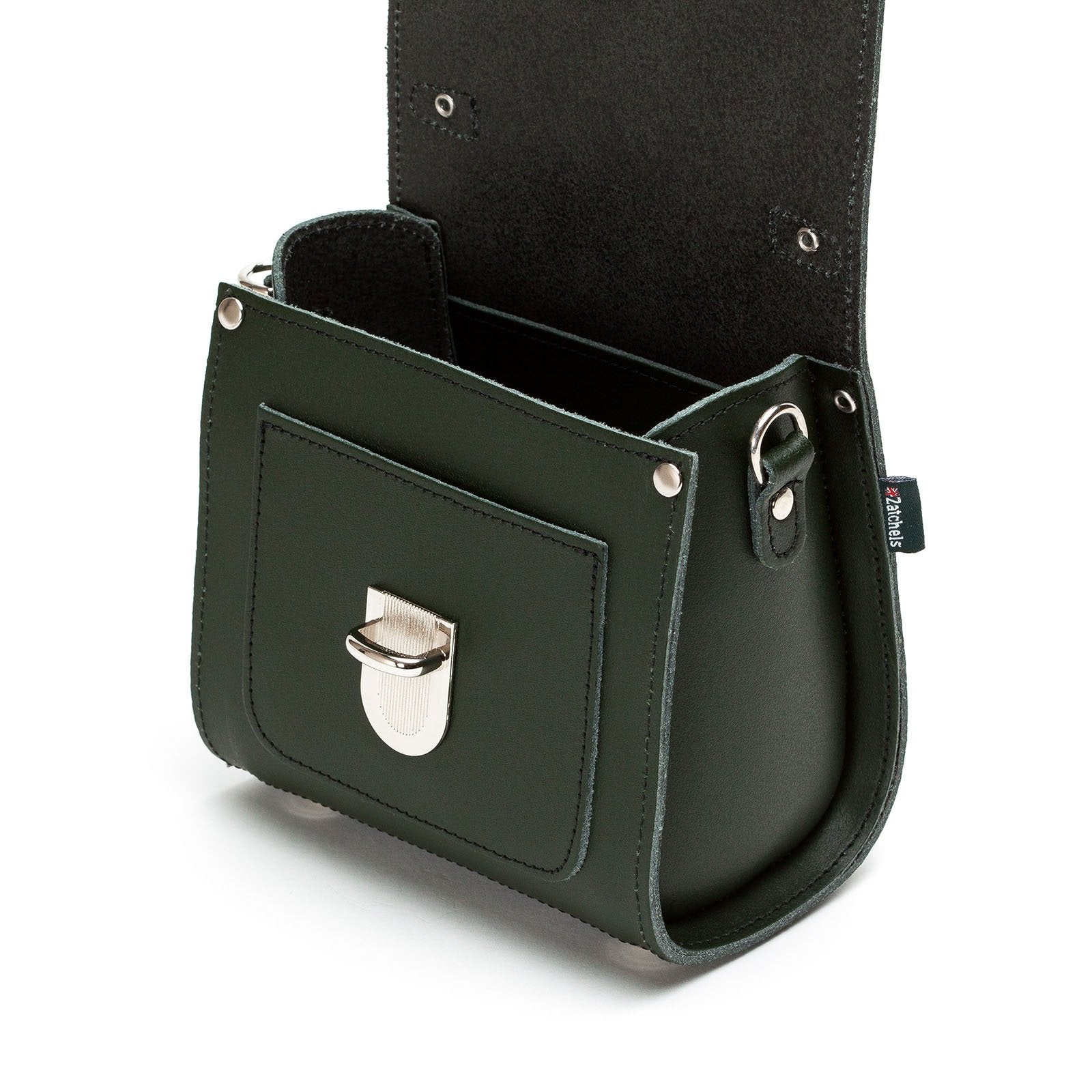 Zatchels Ivy Green Sugarcube leather handbag detail view