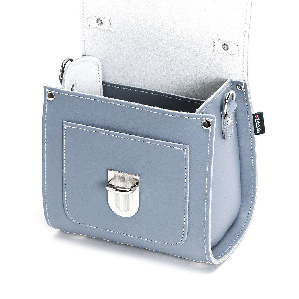 Zatchels Lilac Grey Sugarcube leather handbag detail view