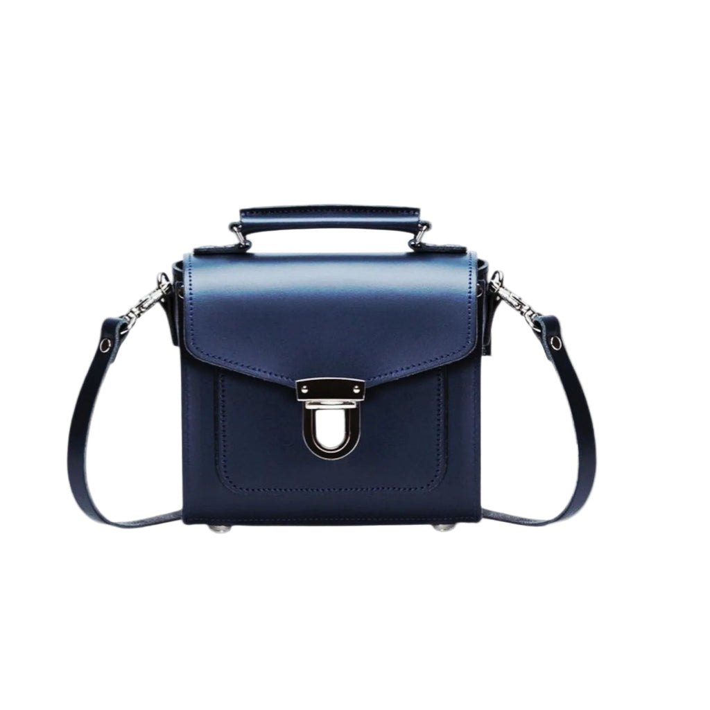 Zatchels Navy Sugarcube Handmade Leather Handbag front view