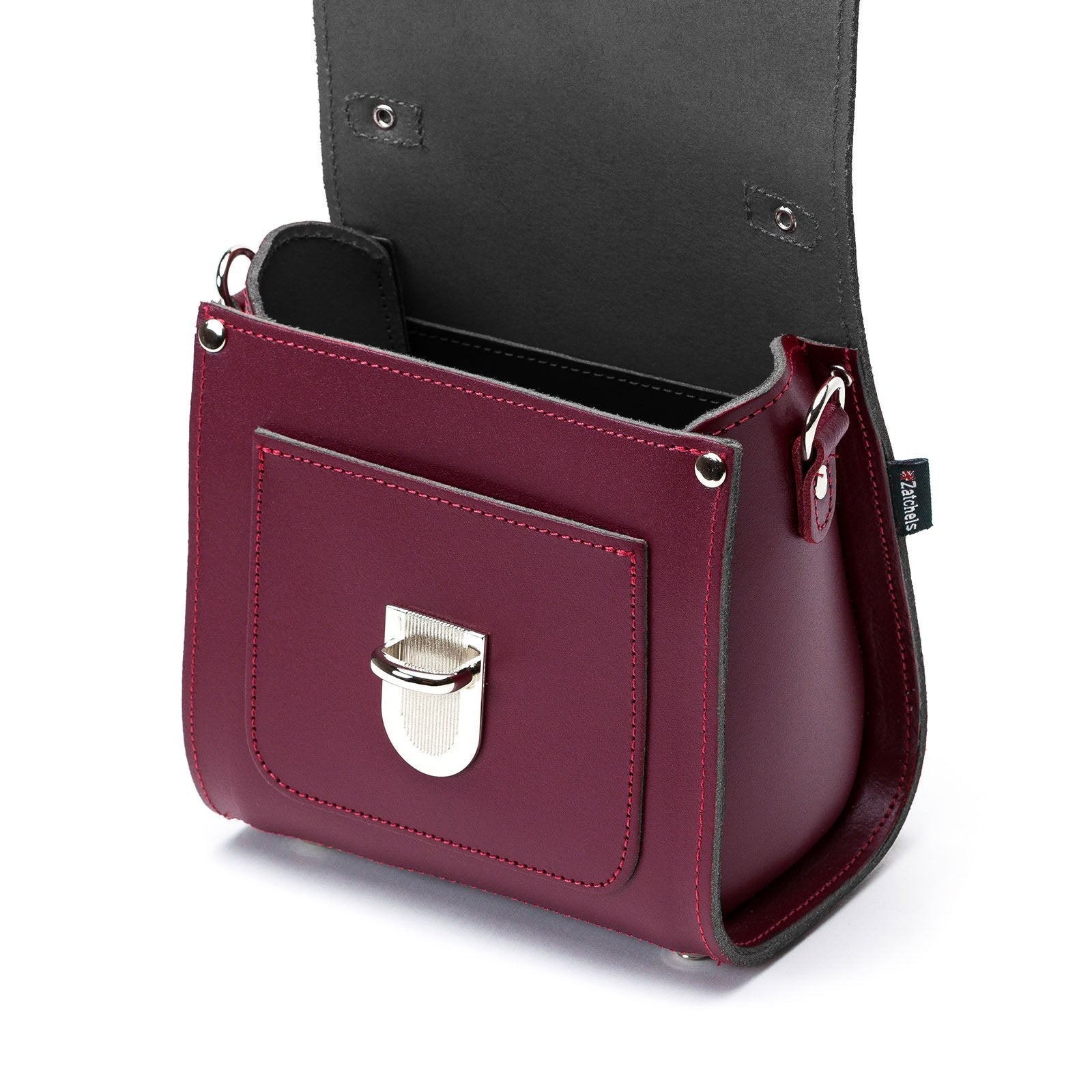 Zatchels Oxblood Sugarcube leather handbag detail view