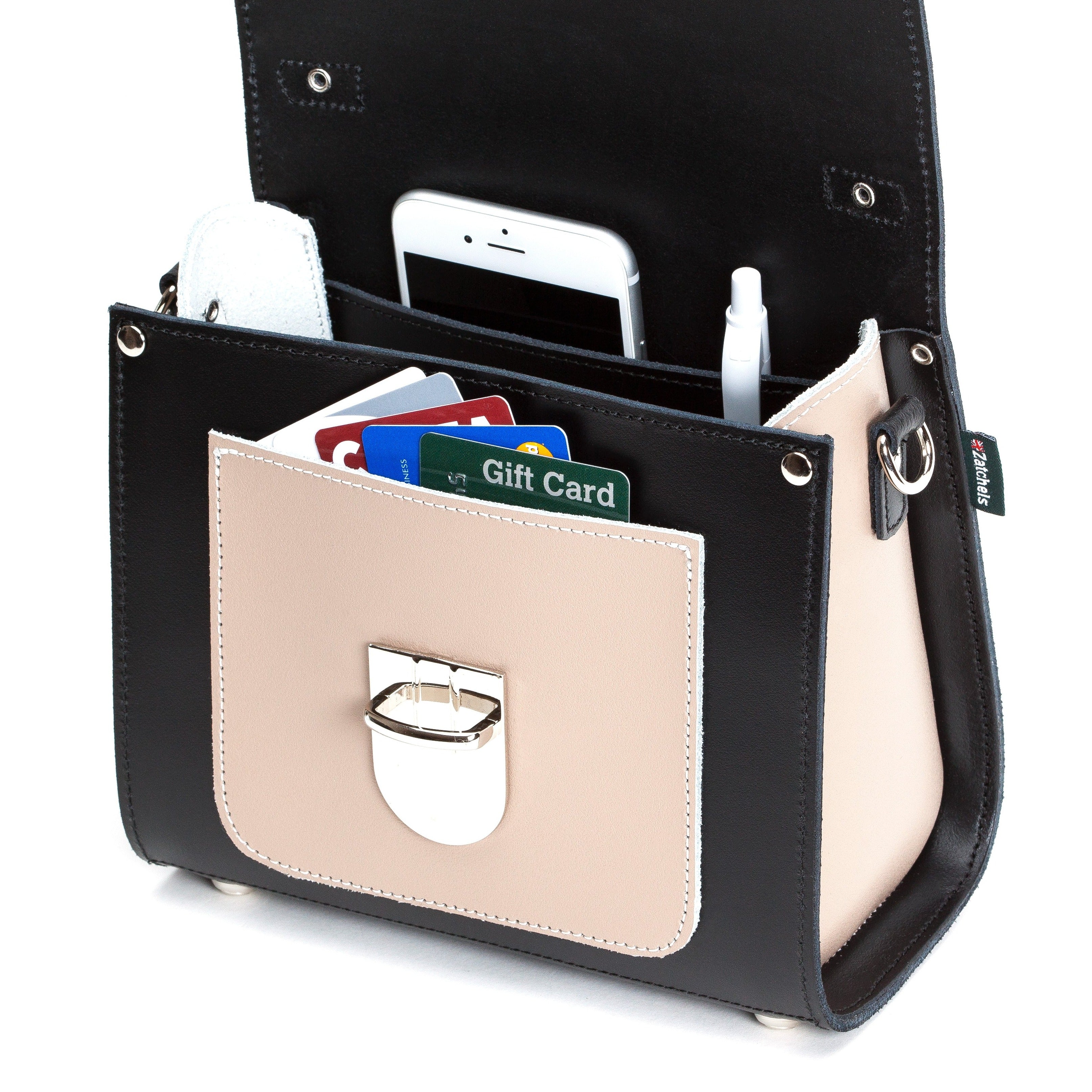 Zatchels Cafe Noir Sugarcube leather handbag detail view