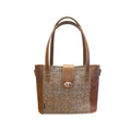 Zatchels Tan Tannery Tweed Mini Twist Lock Shopper Bag front view
