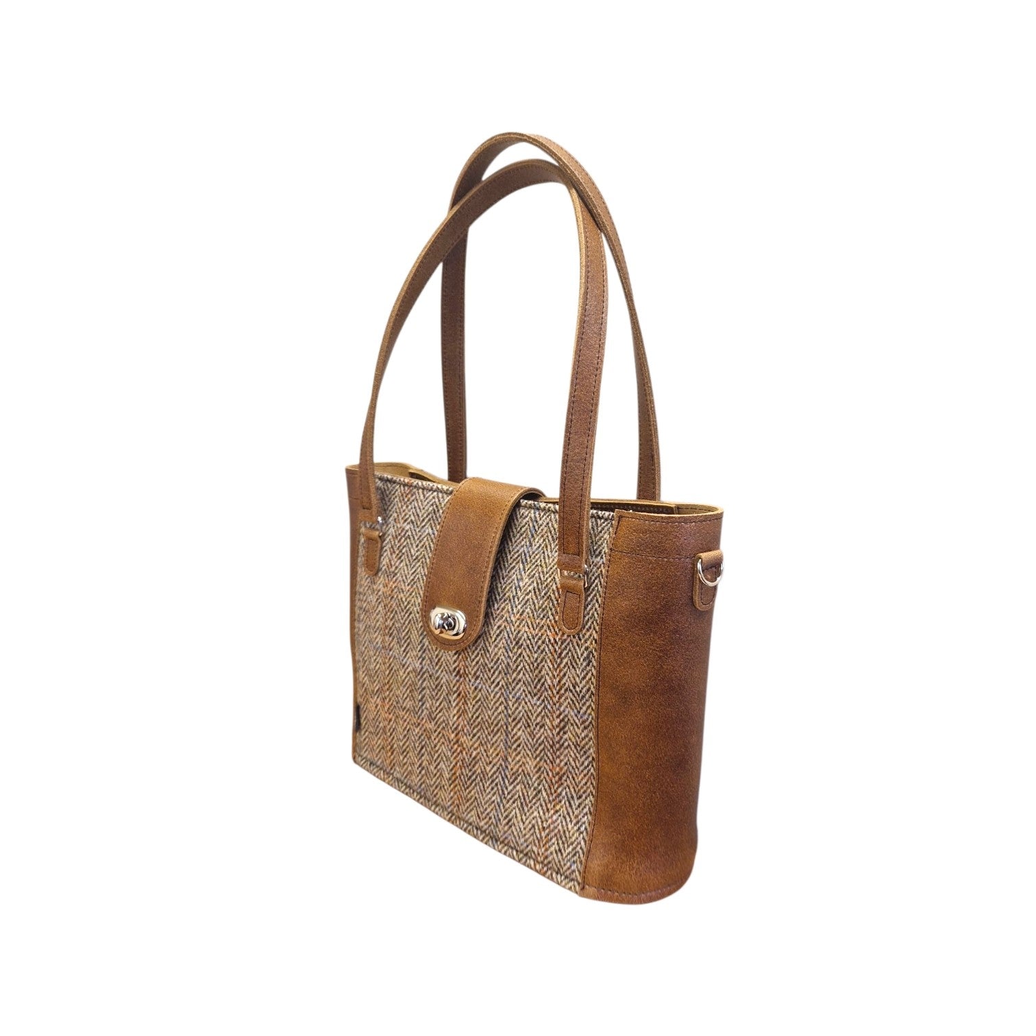 Zatchels Tan Tannery Tweed shopper bag side view