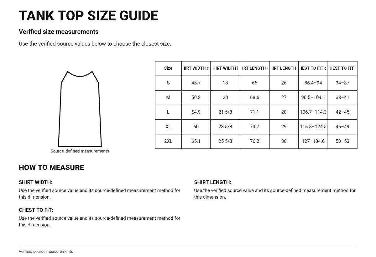 Tank Top Size Guide