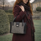 Zatchels Black Tannery Tweed mini shopper bag model view