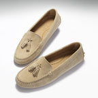 Hugs & Co Womens Tasselled Driving Loafers Taupe Suede