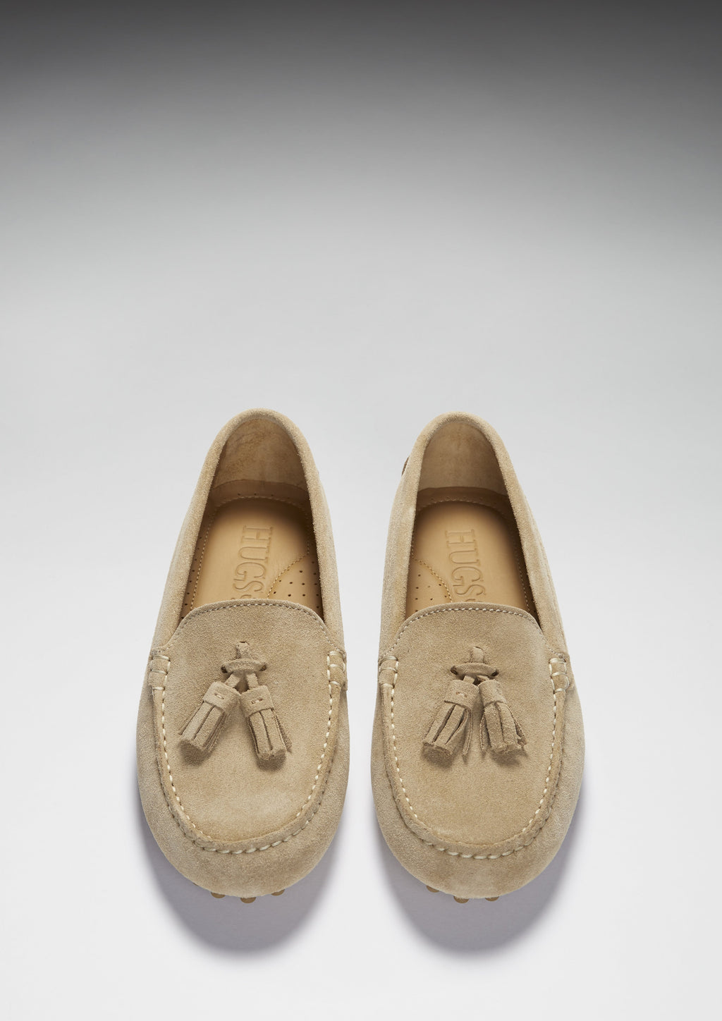 Hugs & Co Womens Tasselled Driving Loafers Taupe Suede