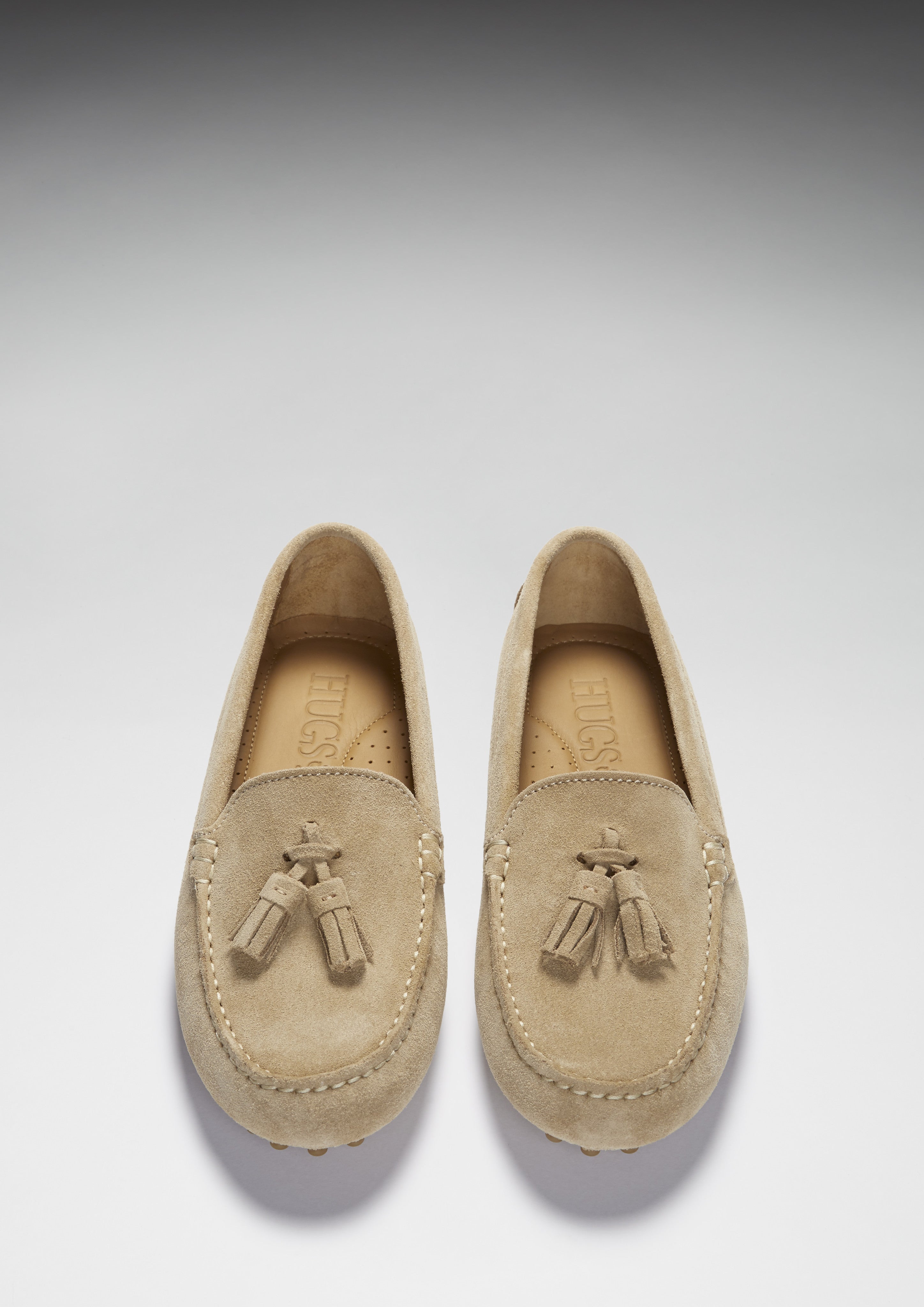 Hugs & Co Womens Tasselled Driving Loafers Taupe Suede