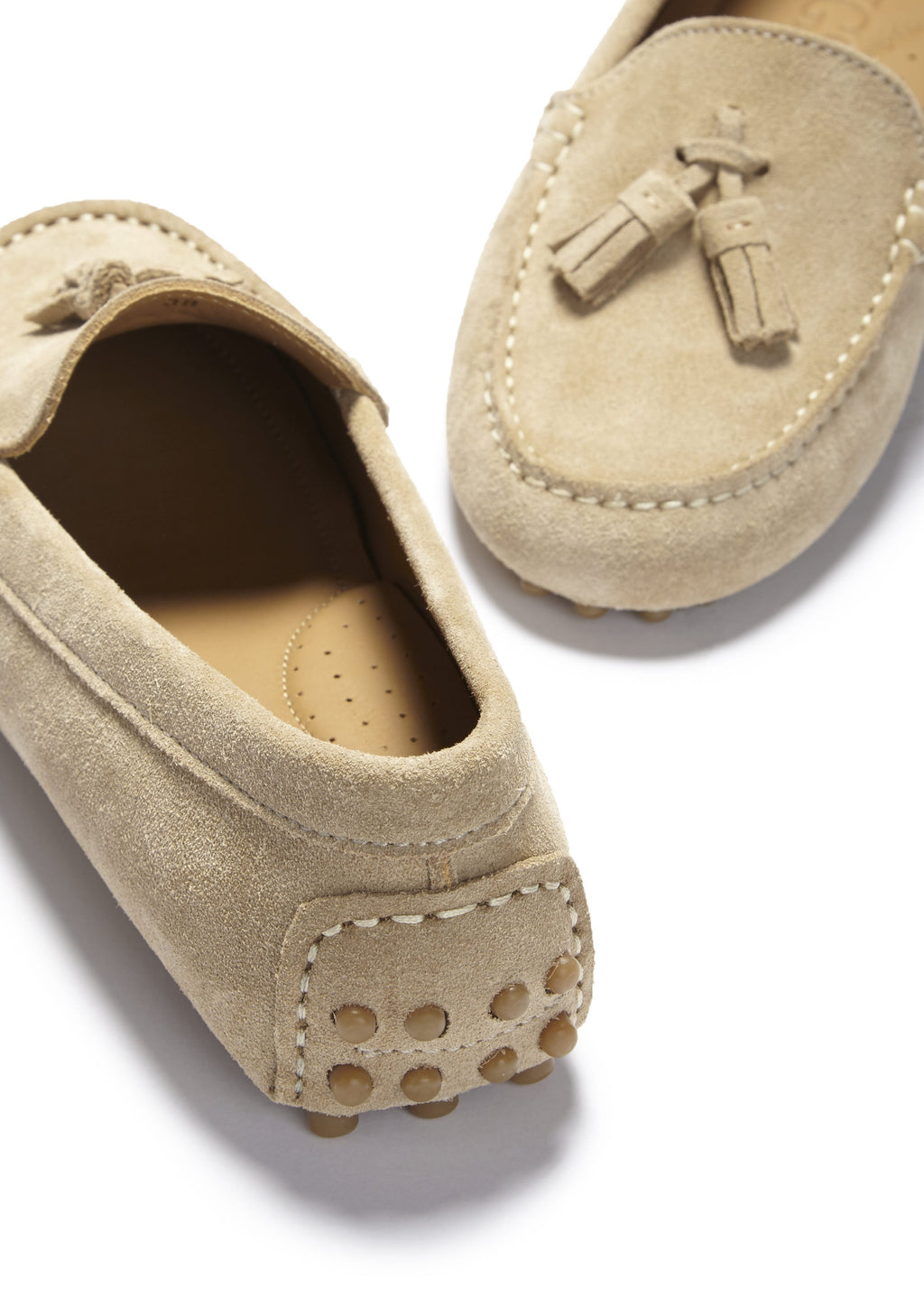 Hugs & Co Womens Tasselled Driving Loafers Taupe Suede