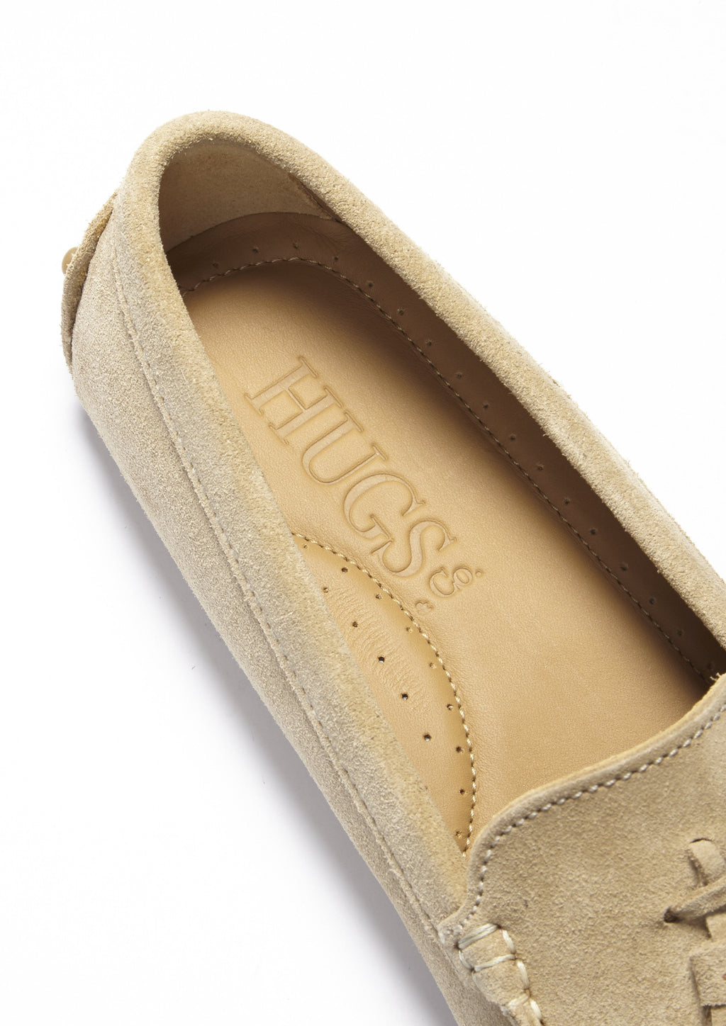 Hugs & Co Womens Tasselled Driving Loafers Taupe Suede