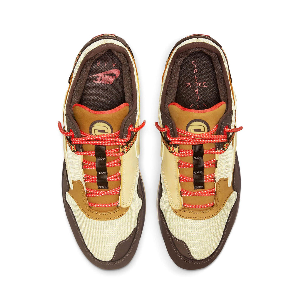 Nike Air Max 1 Baroque Brown trainers top view showing laces