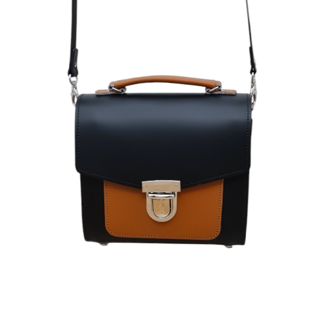 Zatchels black burnt orange Sugarcube handbag open view