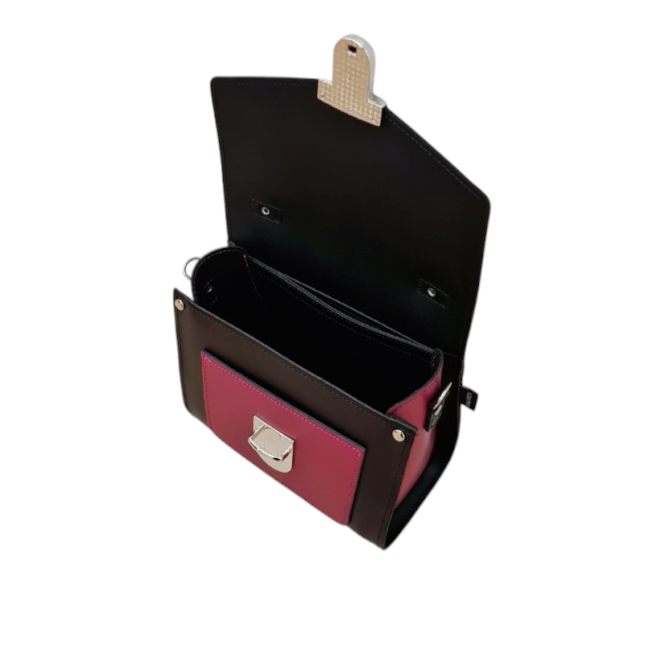 Zatchels black magenta Sugarcube handbag open view