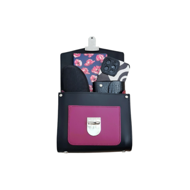 Zatchels black magenta Sugarcube handbag close detail