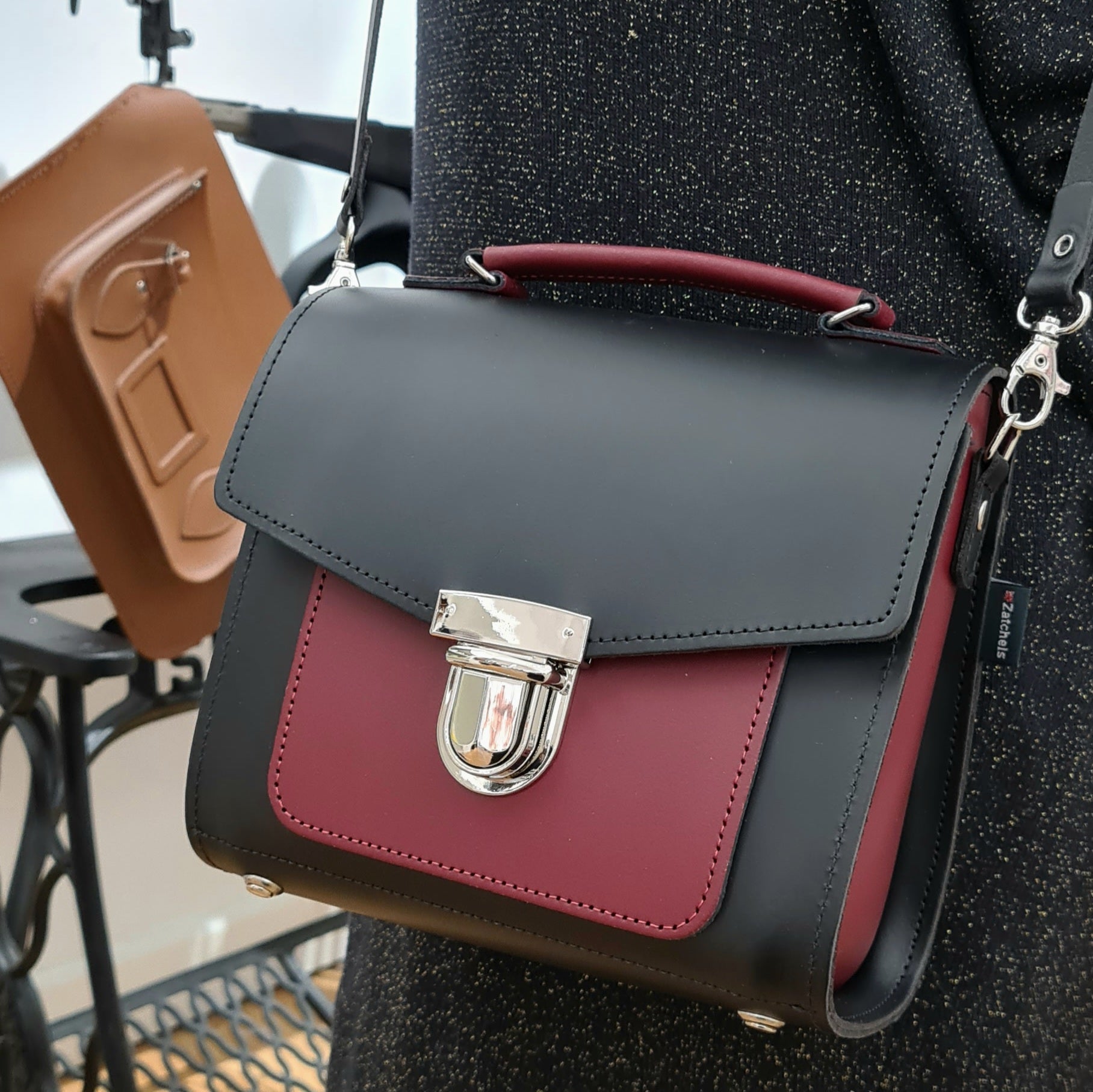 Zatchels Black & Oxblood Two Tone Sugarcube Handbag