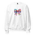 White unisex crew neck sweatshirt with long sleeves shown from the front.
