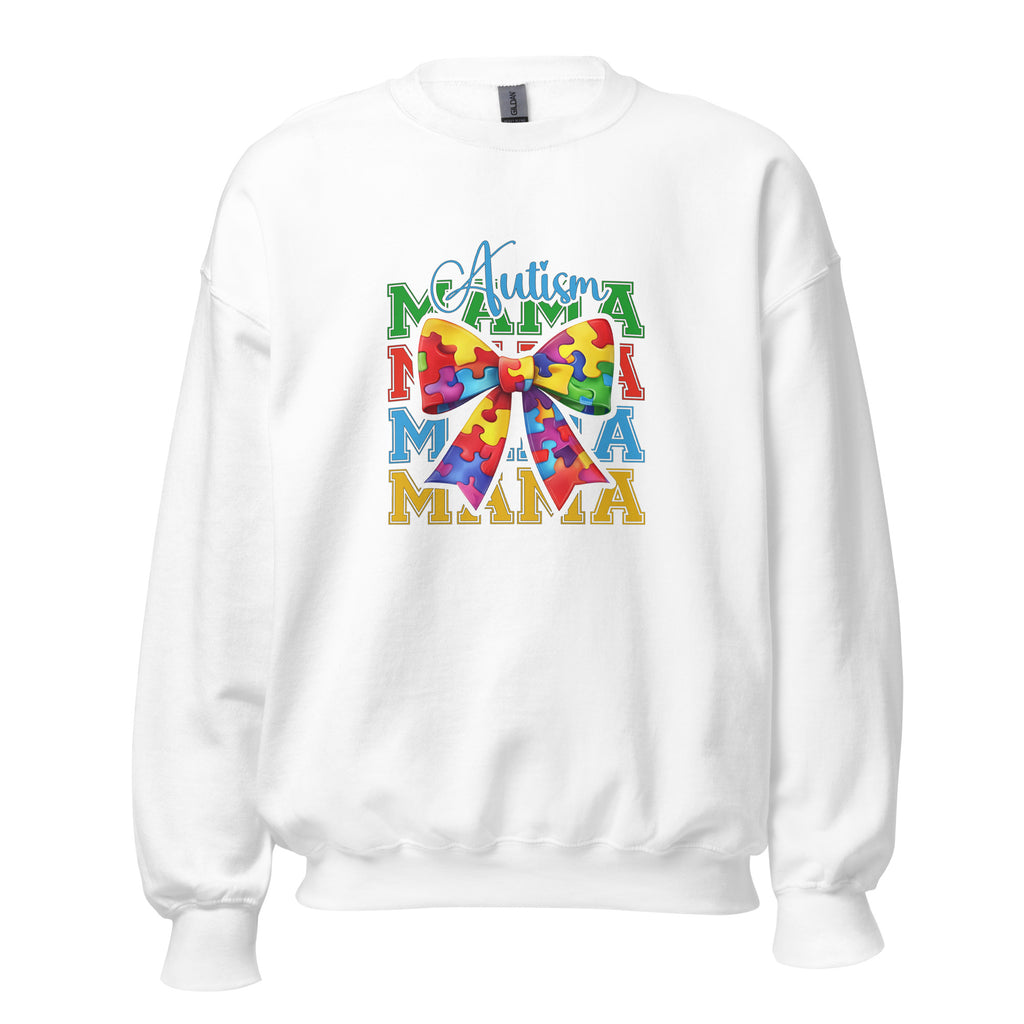 White unisex crew neck sweatshirt with long sleeves shown from the front.