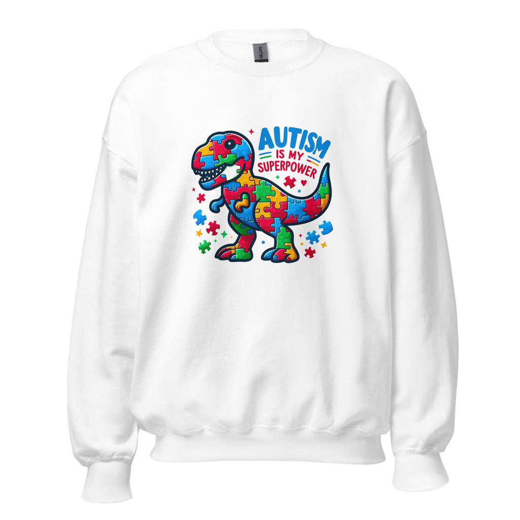 White unisex crew neck sweatshirt shown from the front.