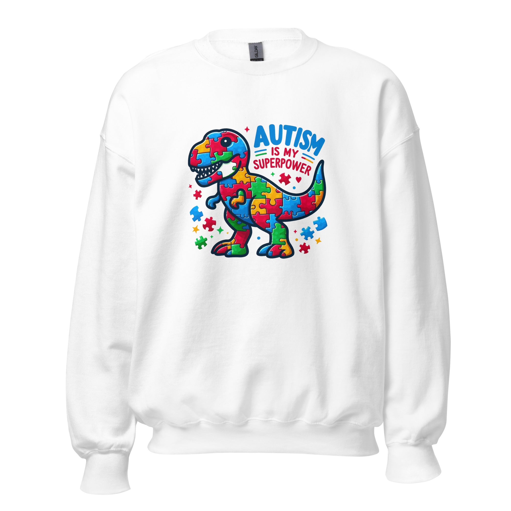 White unisex crew neck sweatshirt shown from the front.
