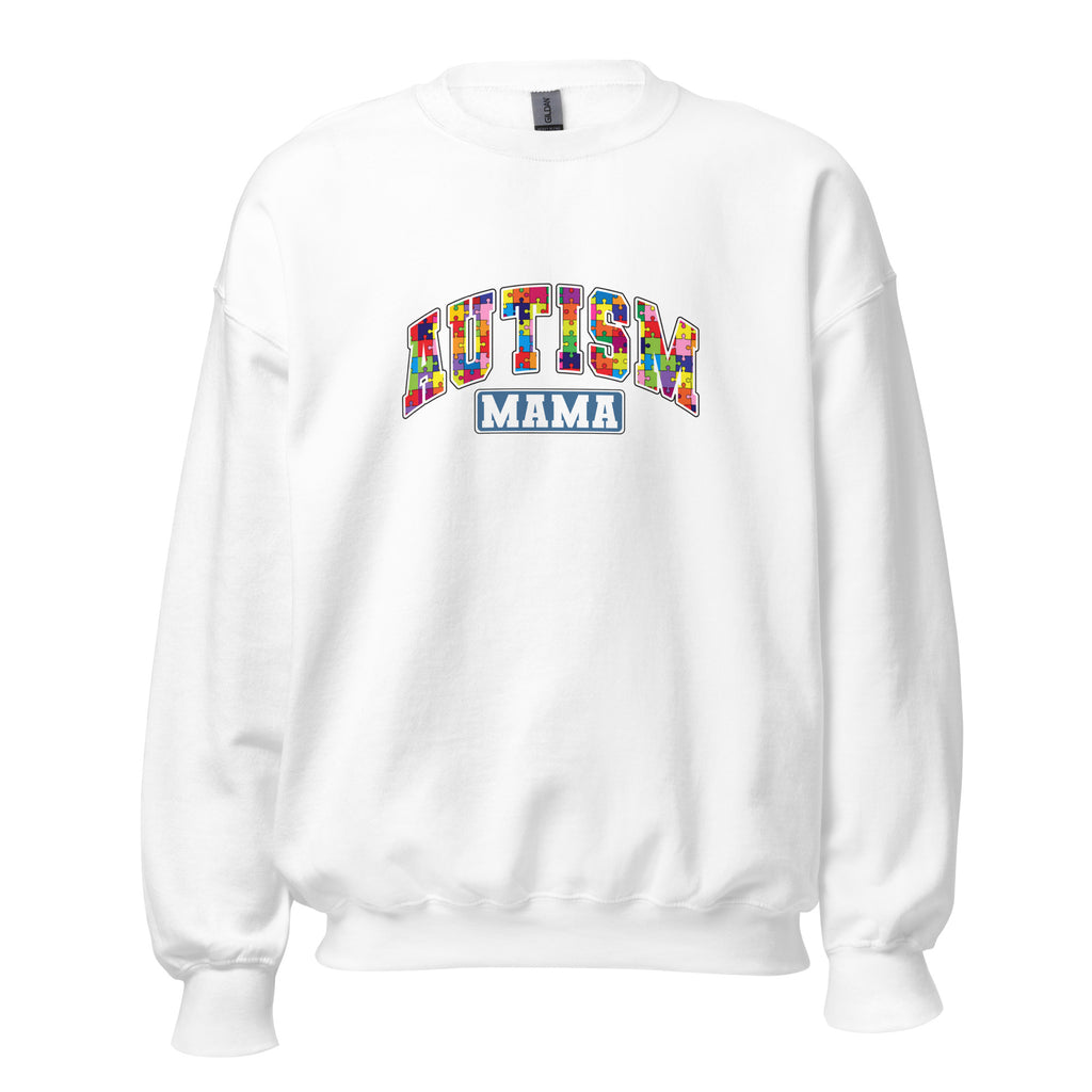 White unisex crew neck sweatshirt with long sleeves shown from the front.