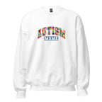 White unisex crew neck sweatshirt with long sleeves shown from the front.